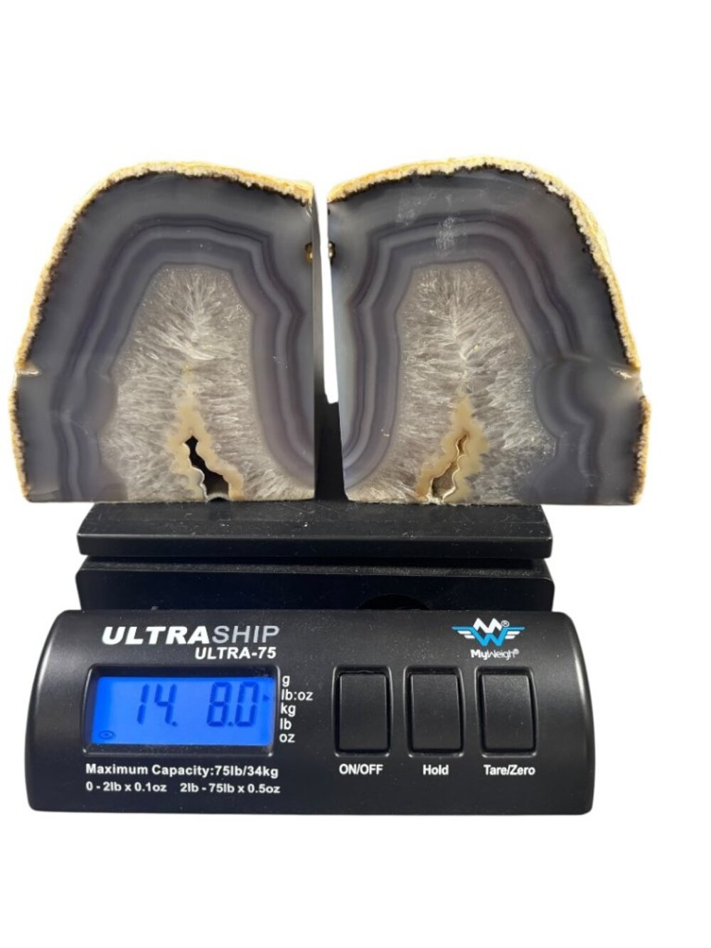AMAZING!! Vintage Large & Heavy Polished Geode Agate Bookends 14.80 Lbs